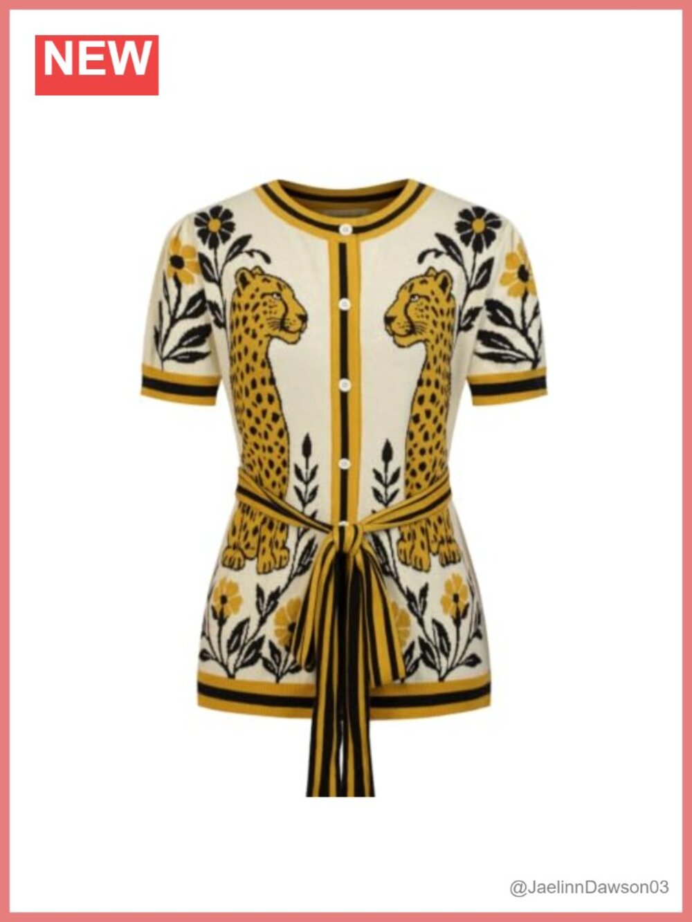 Retro Knit Jacquard Cardigan Leopard Floral Button Down Short Sleeve with